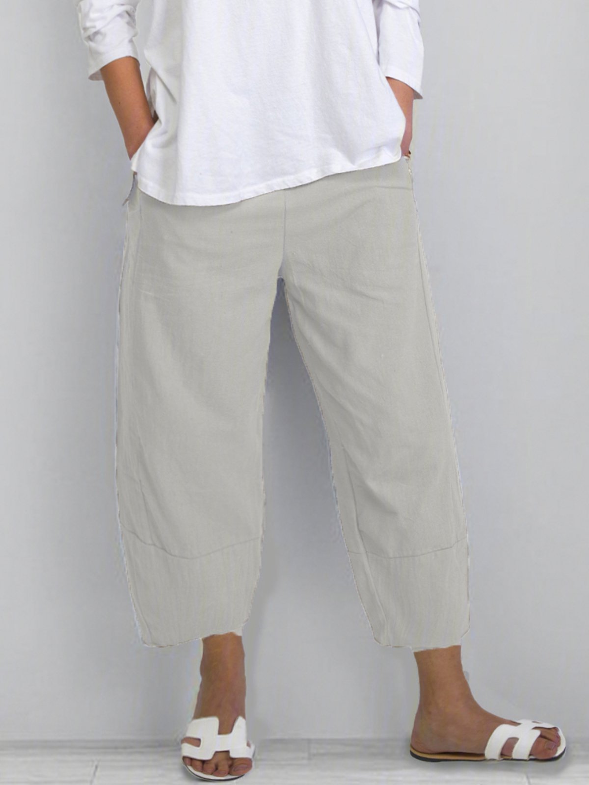 Plus Rozmiar Przyciąć Spodnie Damskie Jednolity Kolor Z kieszenią Spodnie