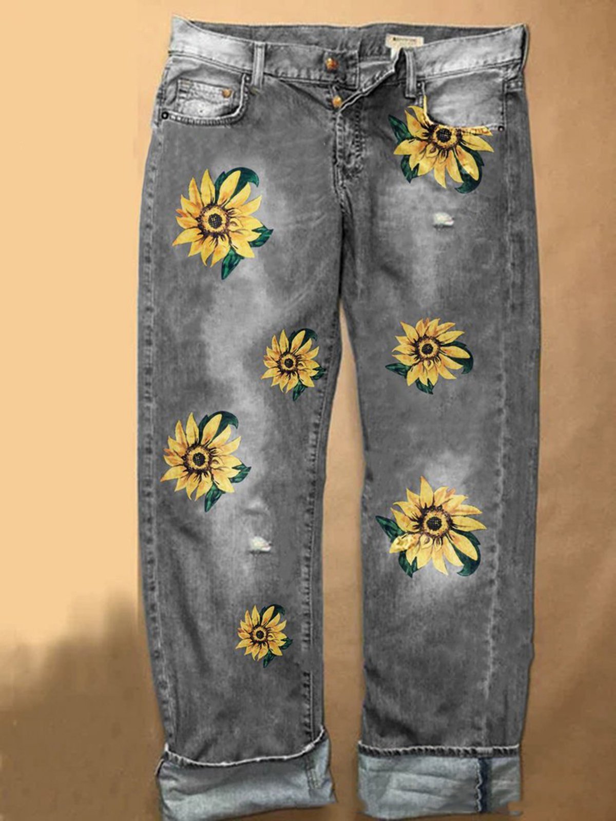 Kwiatowy Dżinsowe Wydrukowany Spodnie jeansowe