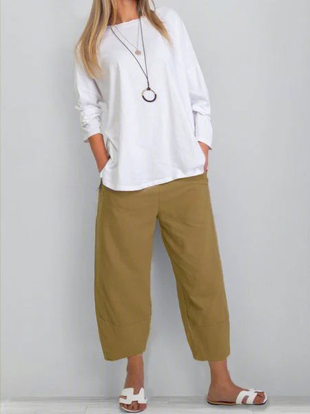 Plus Rozmiar Przyciąć Spodnie Damskie Jednolity Kolor Z kieszenią Spodnie