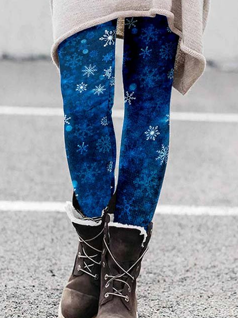 Kolor Niebieski oraz Kolor Biały W Płatki Śniegu wysoki elastyczny legginsy