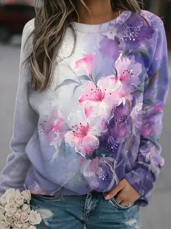 Okrągły dekolt Kwiatowy Codzienny Bluzy