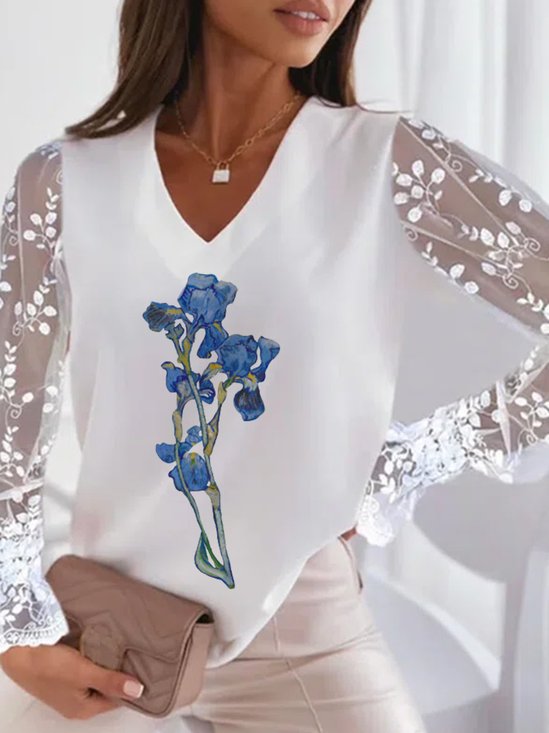 W Stylu Retro Sztuka Klasyczny Kwiatowy Wakacje Kwiatowy Poluzować Damskie Długie Rękawy Bluza